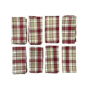 Park Designs Dining Napkins‎ Set 8 Burgundy Green  Plaid 17" By 16.5"  Cotton